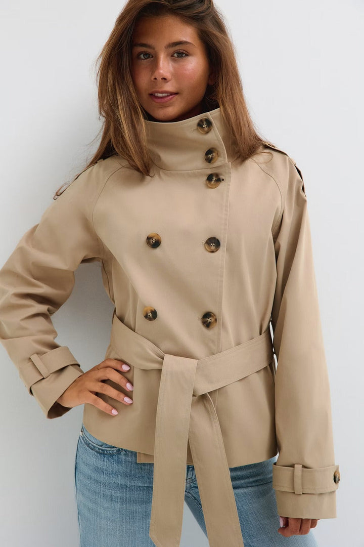 Sorvienne Relaxed Funnel Neck Short Trench Coat