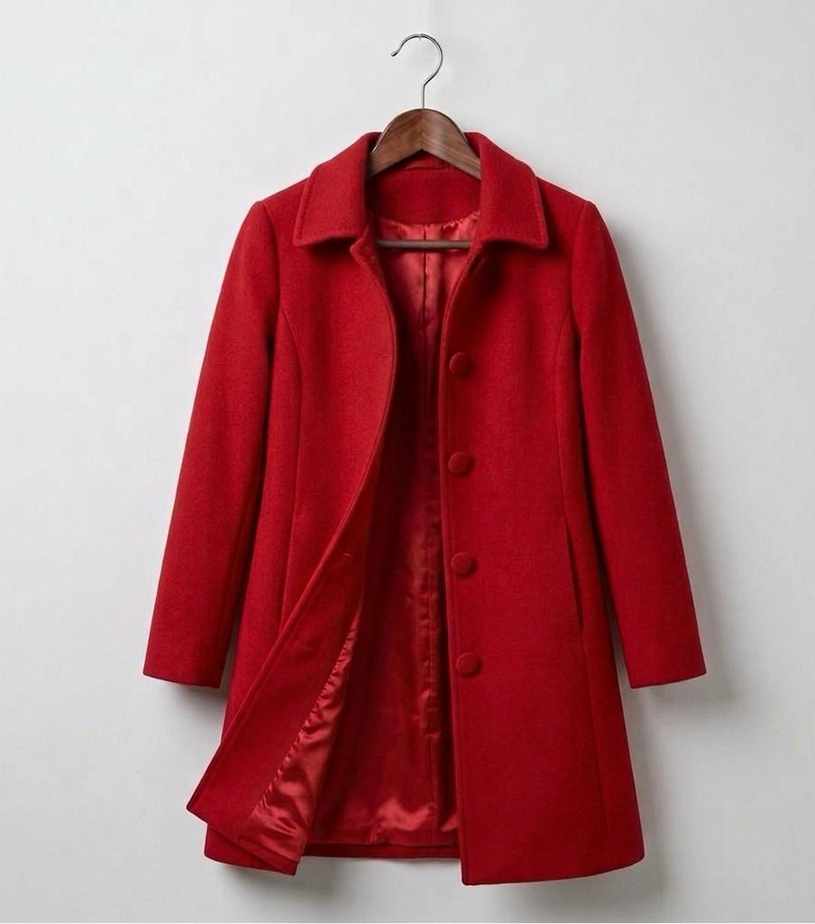 Sorvienne Tailored Wool Look Single Breasted Coat in Red