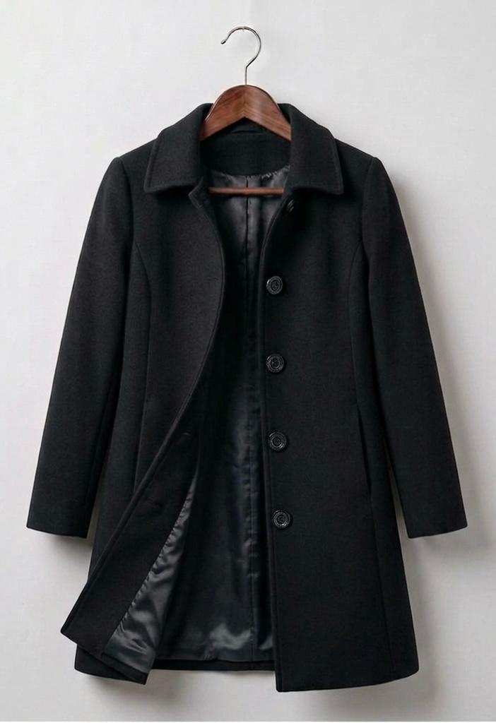 Sorvienne Tailored Wool Look Single Breasted Coat in Black