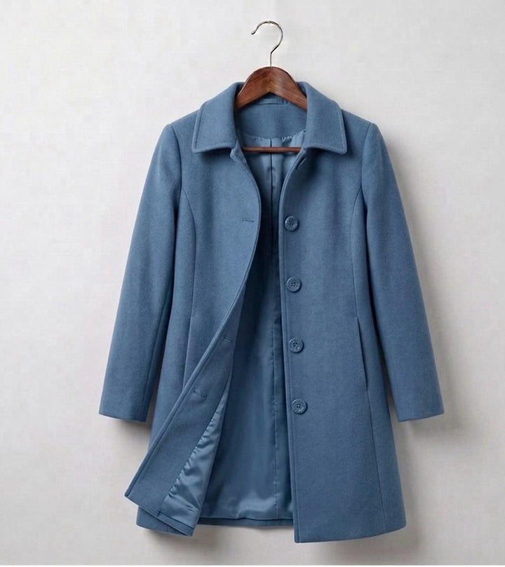 Sorvienne Tailored Wool Look Single Breasted Coat in Blue