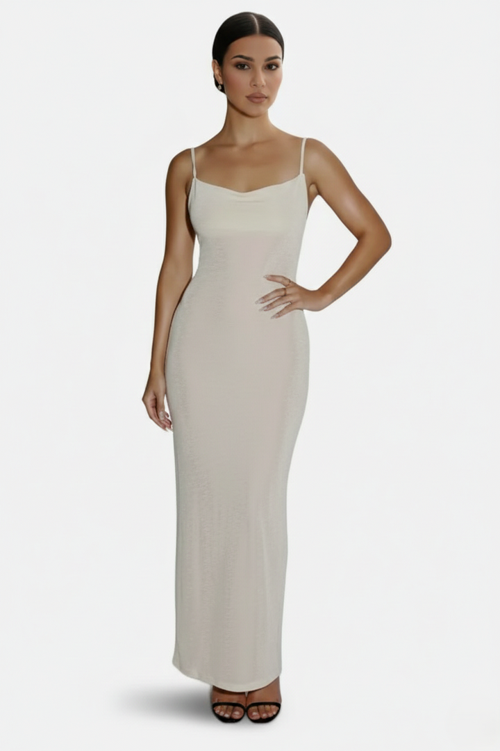 Spaghetti Strap Backless Maxi Dress Long Tie Back - Siopie