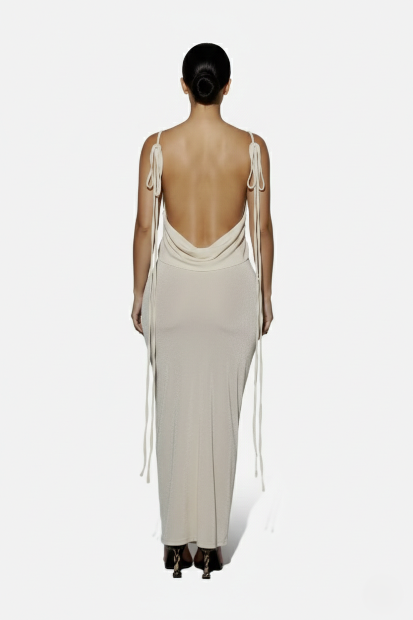 Spaghetti Strap Backless Maxi Dress Long Tie Back - Siopie