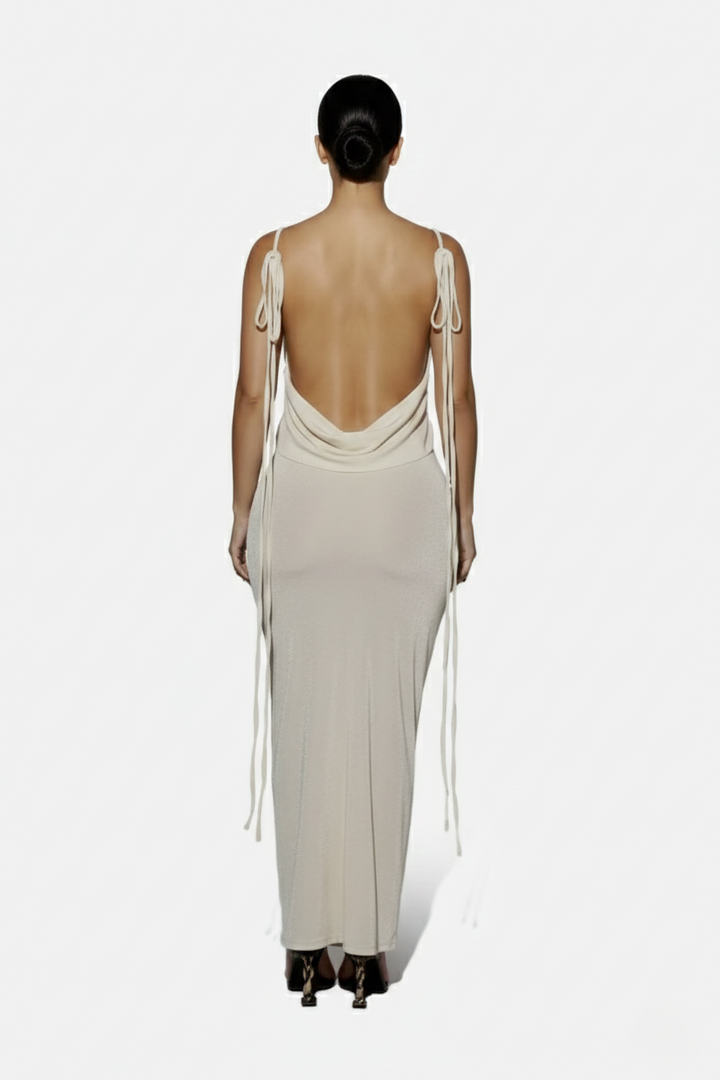 Spaghetti Strap Backless Maxi Dress Long Tie Back - Siopie