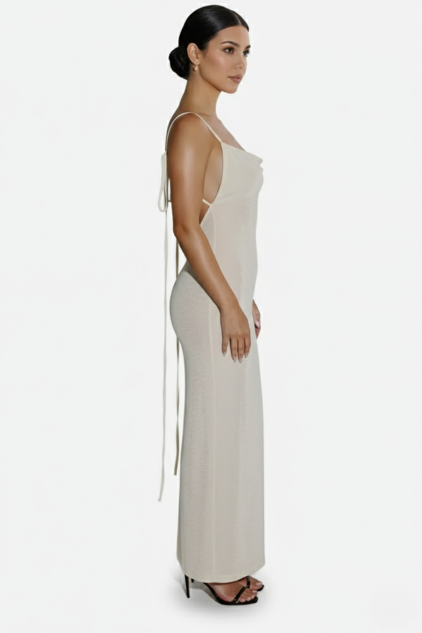 Spaghetti Strap Backless Maxi Dress Long Tie Back - Siopie