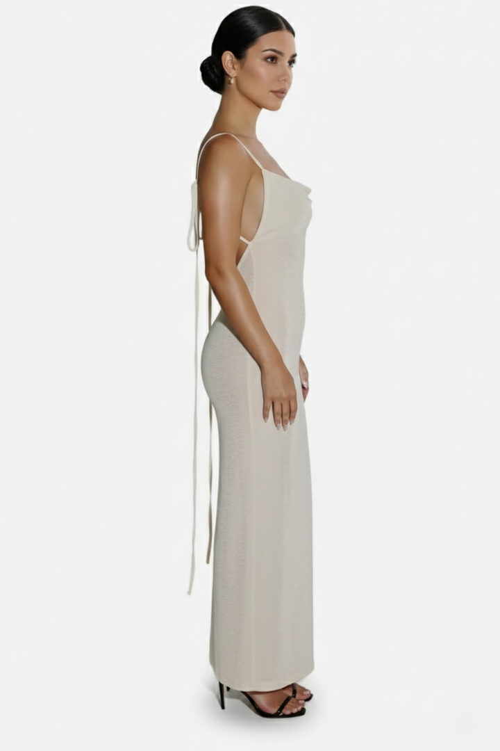 Spaghetti Strap Backless Maxi Dress Long Tie Back - Siopie