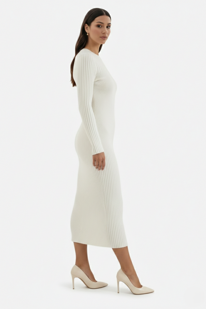 Bodycon Sweater Midi Dress Ribbed Knit Long Sleeve Crew Neck - Siopie