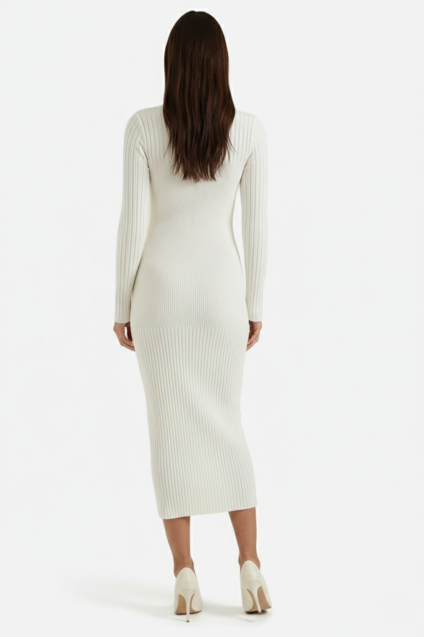 Bodycon Sweater Midi Dress Ribbed Knit Long Sleeve Crew Neck - Siopie
