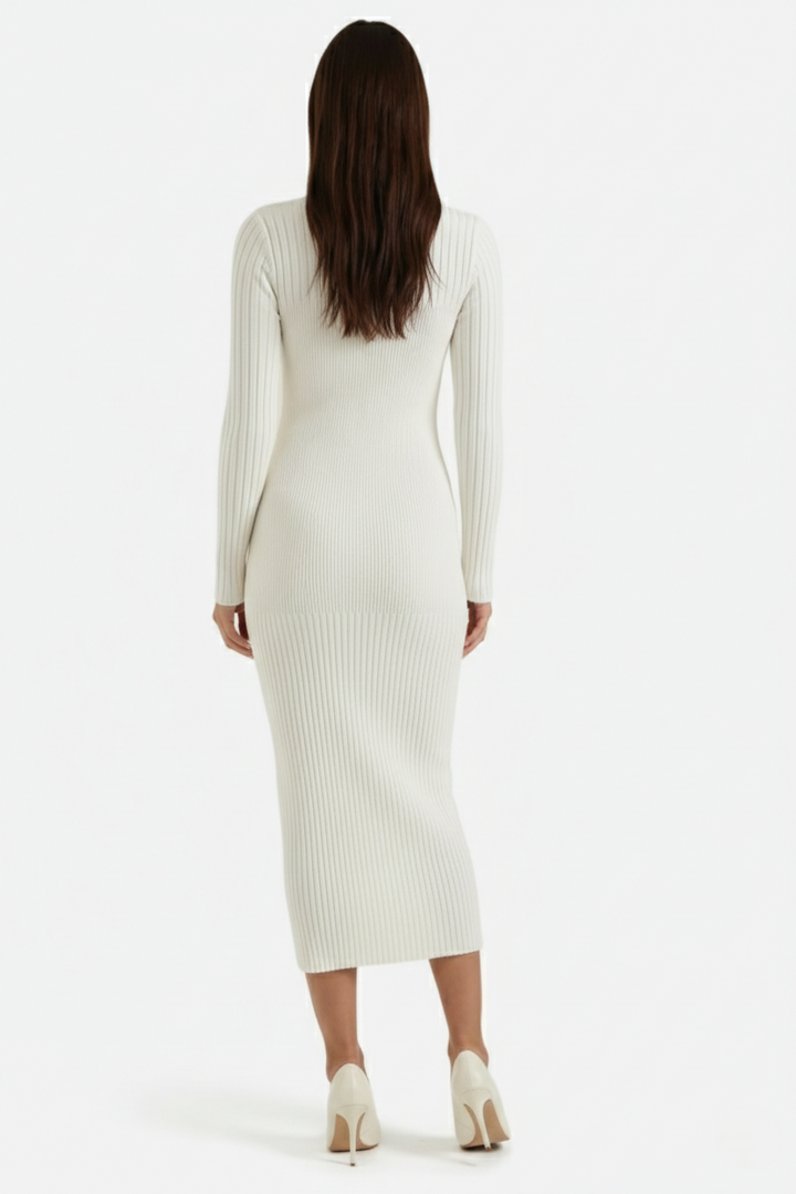 Bodycon Sweater Midi Dress Ribbed Knit Long Sleeve Crew Neck - Siopie