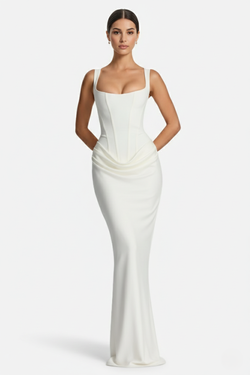 Bodycon Evening Dress With Draped Detail And Lace Up Back - Siopie