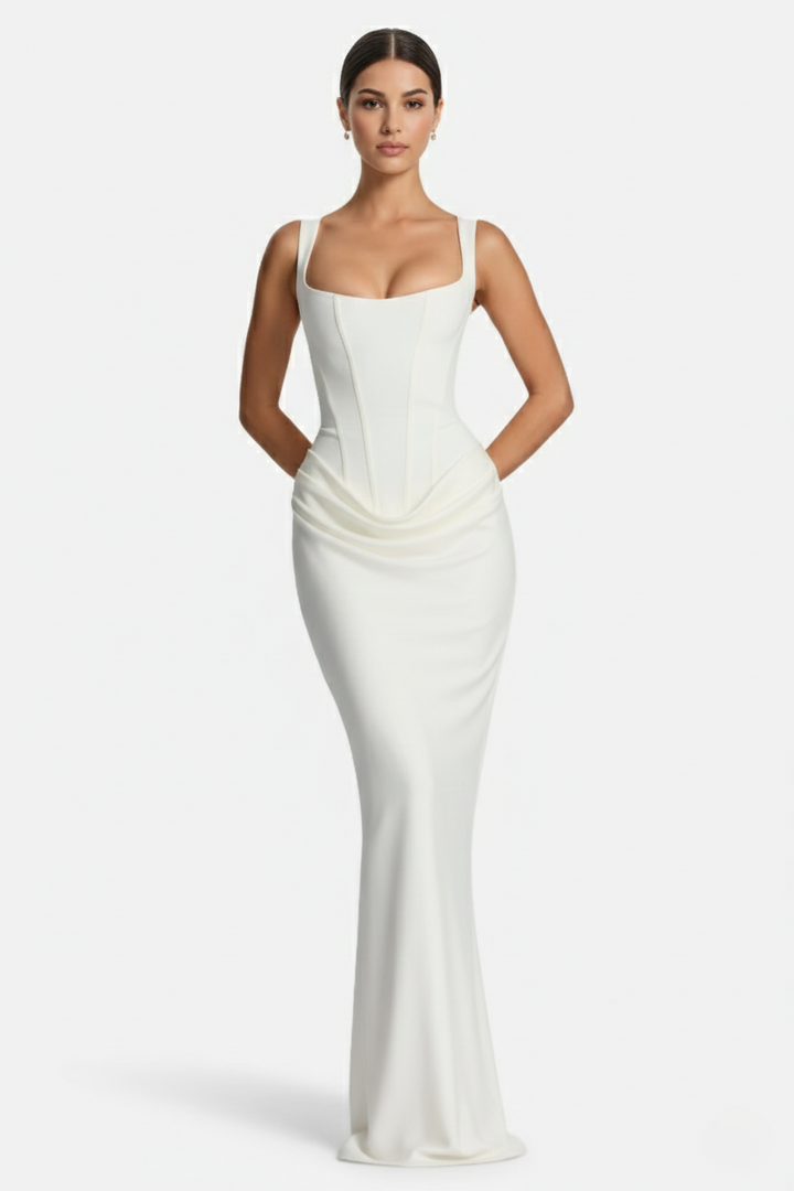 Bodycon Evening Dress With Draped Detail And Lace Up Back - Siopie