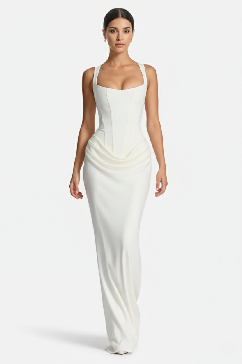 Bodycon Evening Dress With Draped Detail And Lace Up Back - Siopie