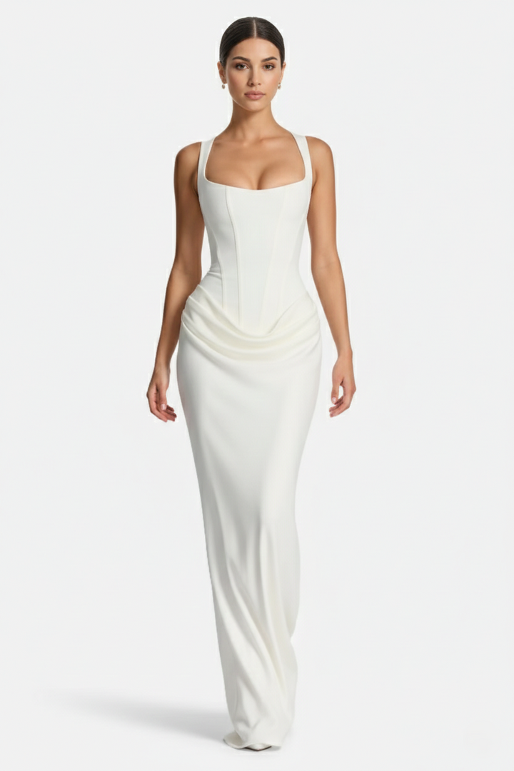 Bodycon Evening Dress With Draped Detail And Lace Up Back - Siopie