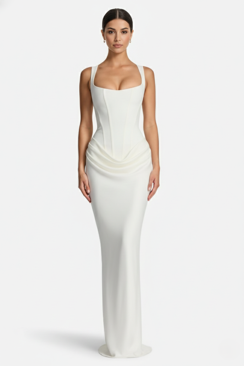 Bodycon Evening Dress With Draped Detail And Lace Up Back - Siopie