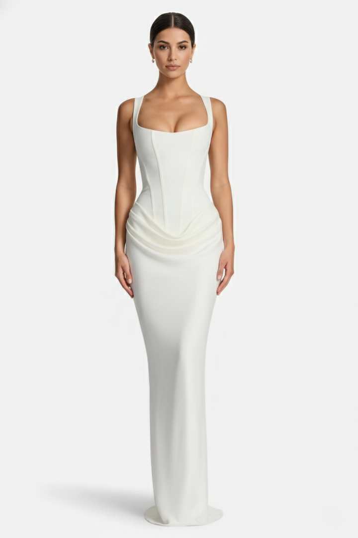Bodycon Evening Dress With Draped Detail And Lace Up Back - Siopie