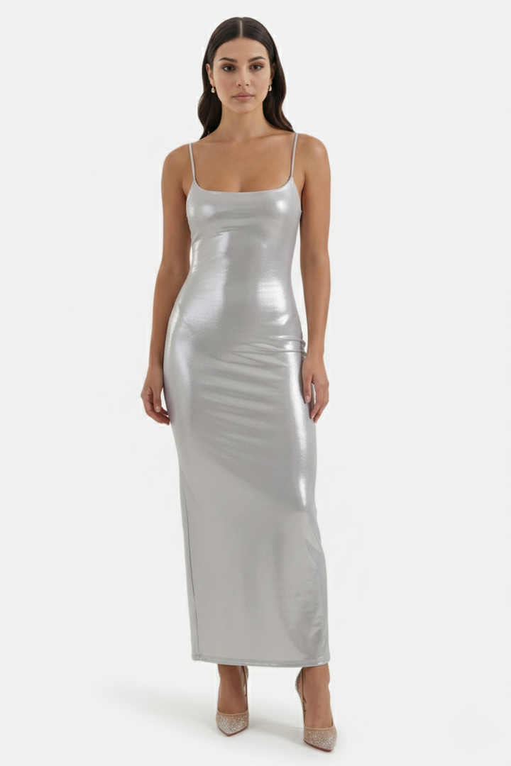Party Dress Metallic Bodycon with Spaghetti Strap Maxi - Siopie