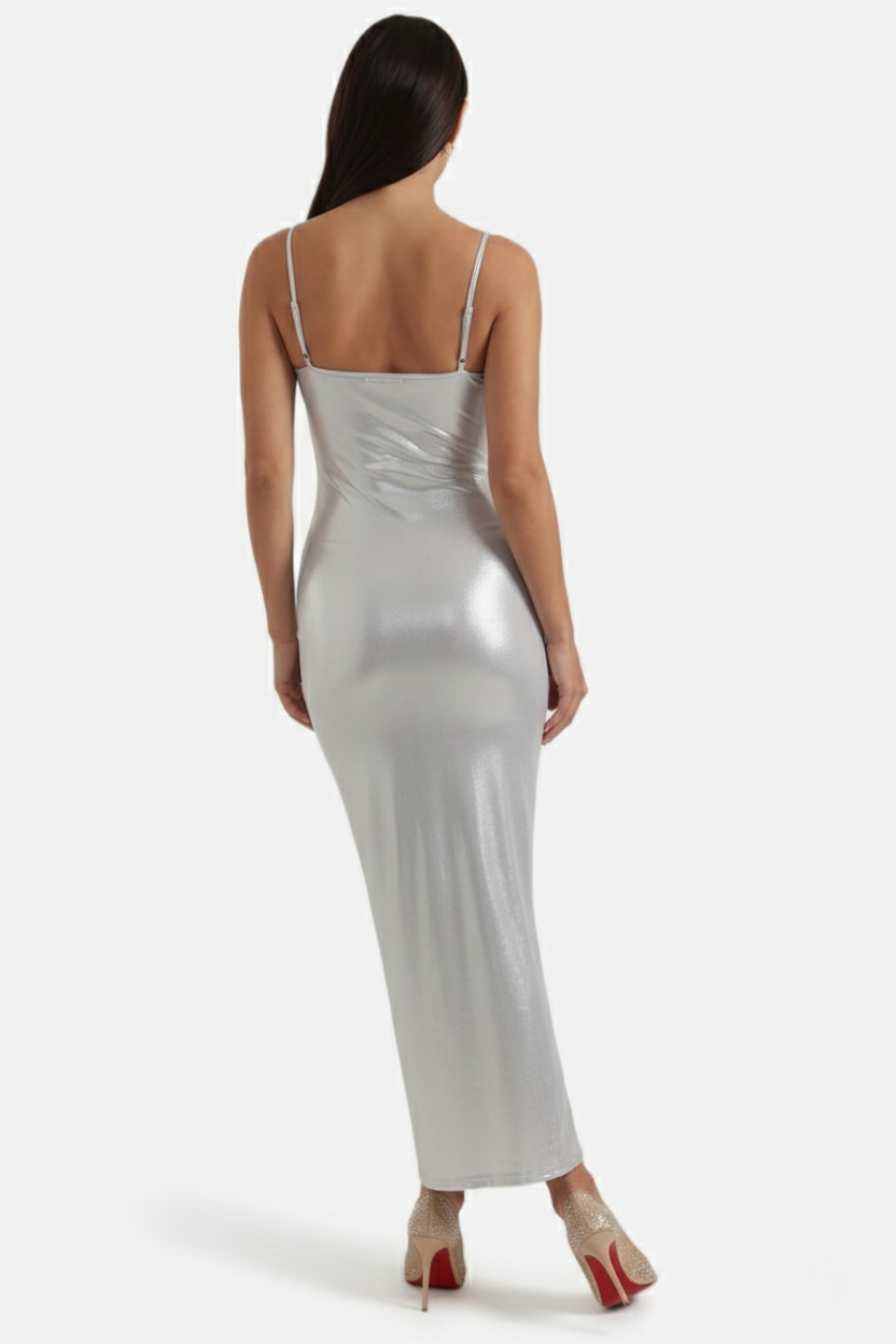 Party Dress Metallic Bodycon with Spaghetti Strap Maxi - Siopie
