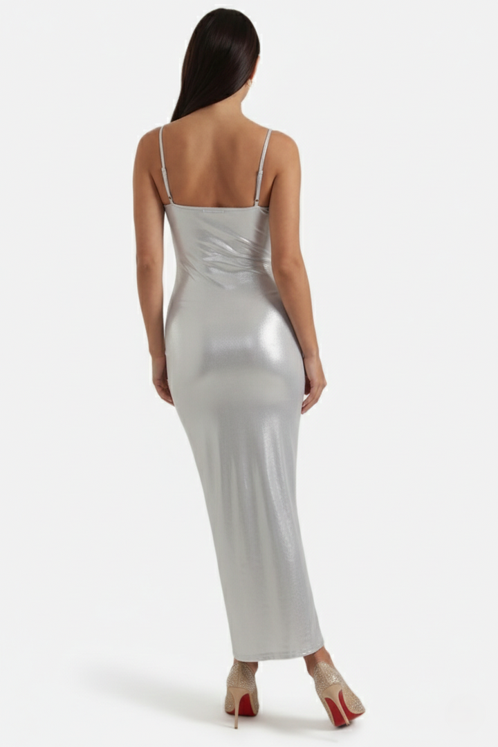Party Dress Metallic Bodycon with Spaghetti Strap Maxi - Siopie