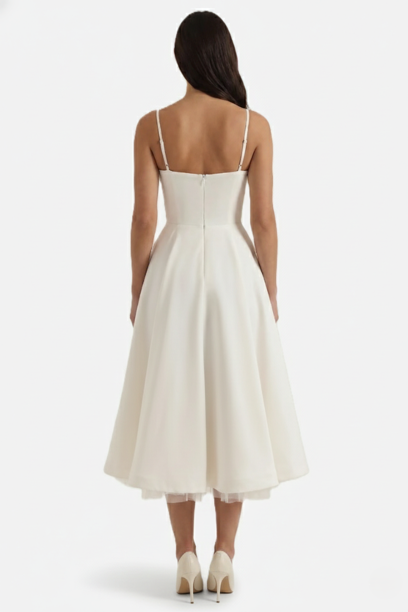 Sweetheart Bustier Midi Dress with Full Circle Skirt and Tulle Hem - Siopie