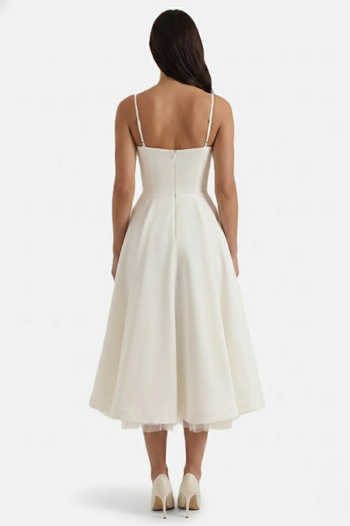 Sweetheart Bustier Midi Dress with Full Circle Skirt and Tulle Hem - Siopie