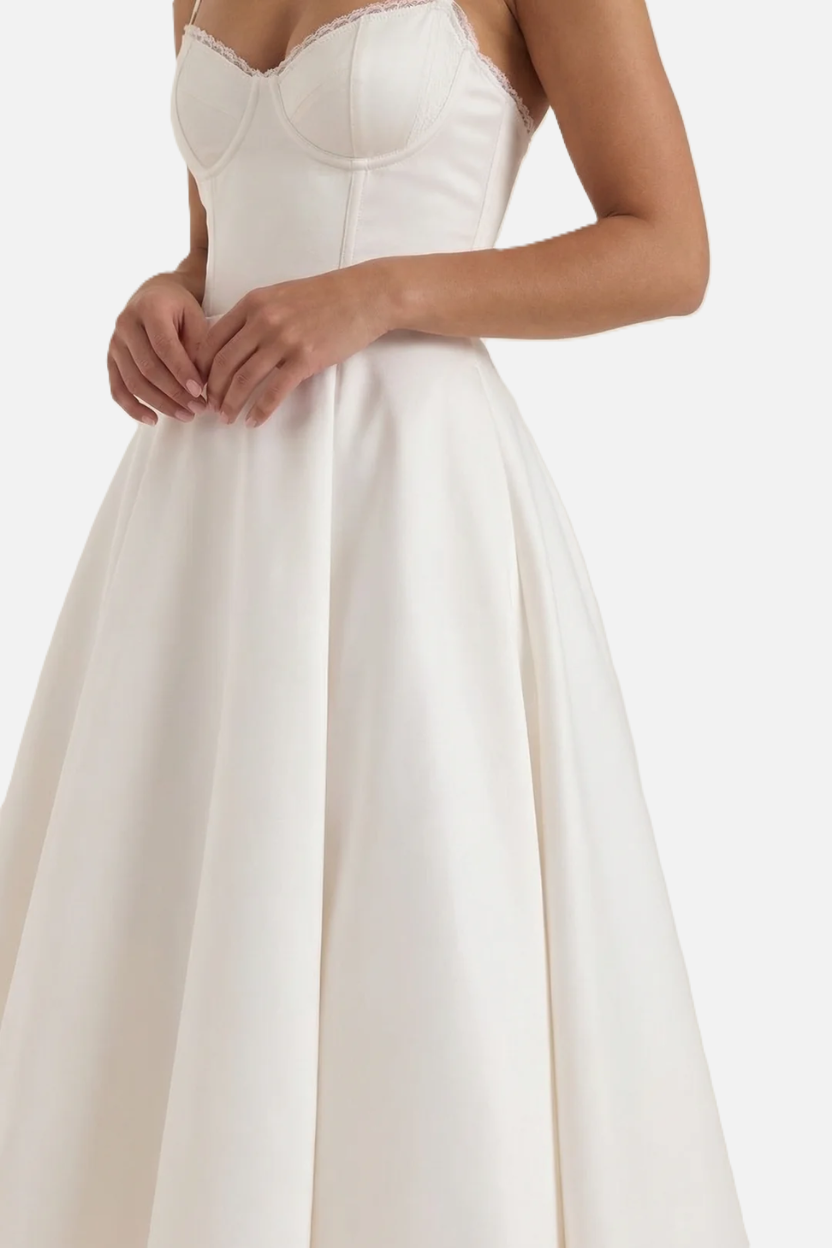 Sweetheart Bustier Midi Dress with Full Circle Skirt and Tulle Hem - Siopie