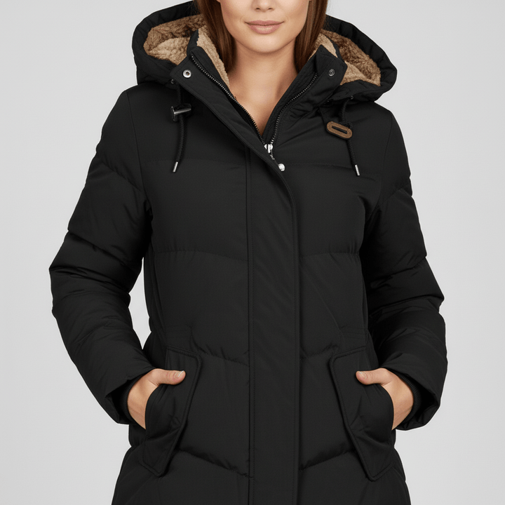 Sorvienne Hooded Longline Padded Parka in Black