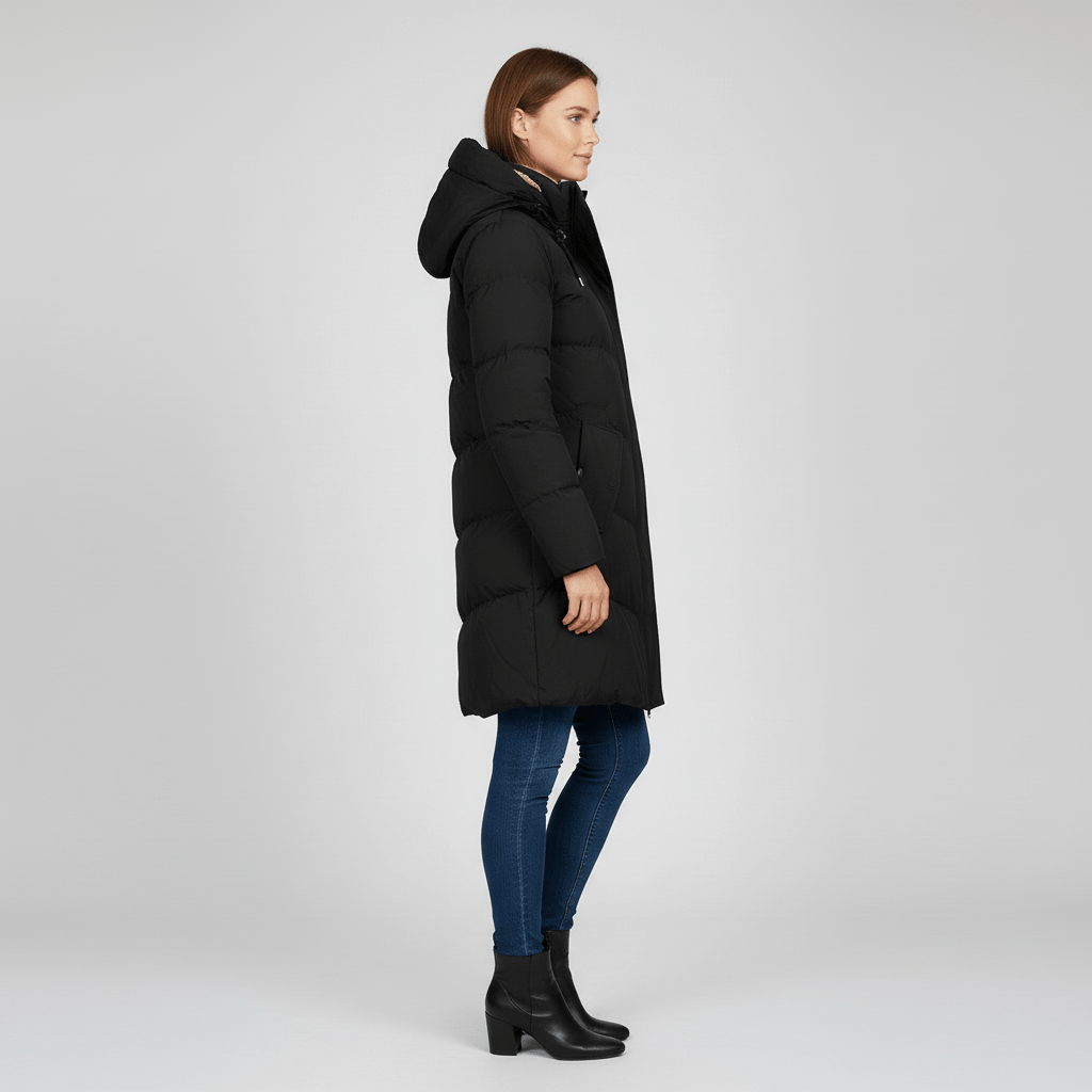 Sorvienne Hooded Longline Padded Parka in Black