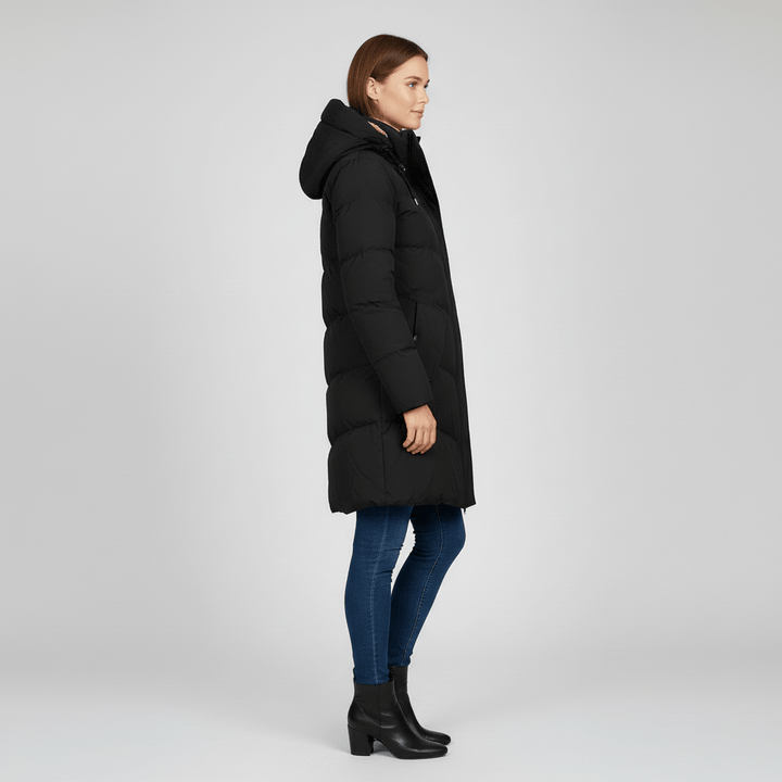 Sorvienne Hooded Longline Padded Parka in Black