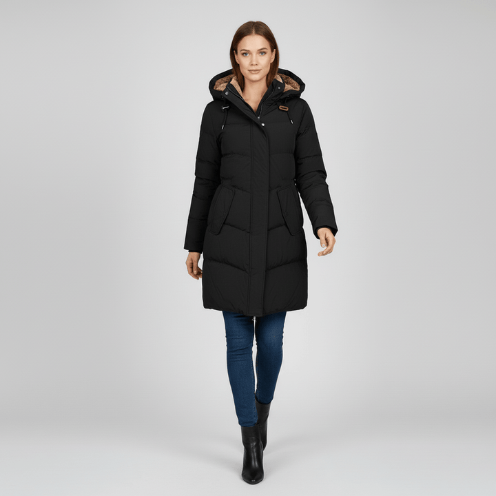 Sorvienne Hooded Longline Padded Parka in Black