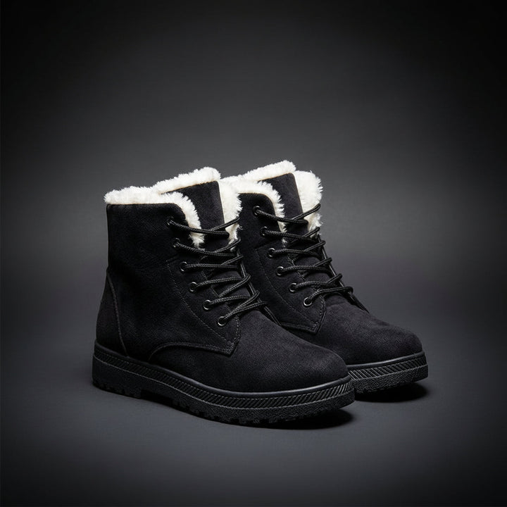 Sorvienne Faux Fur Lined Lace Up Snow Boots in Black