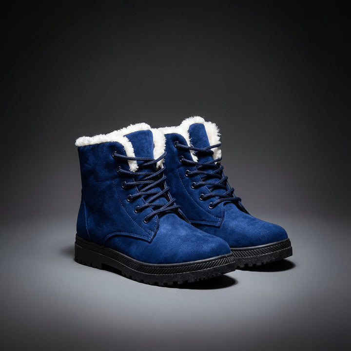 Sorvienne Faux Fur Lined Lace Up Snow Boots in Navy