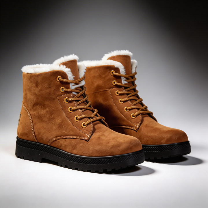 Sorvienne Faux Fur Lined Lace Up Snow Boots in Tan