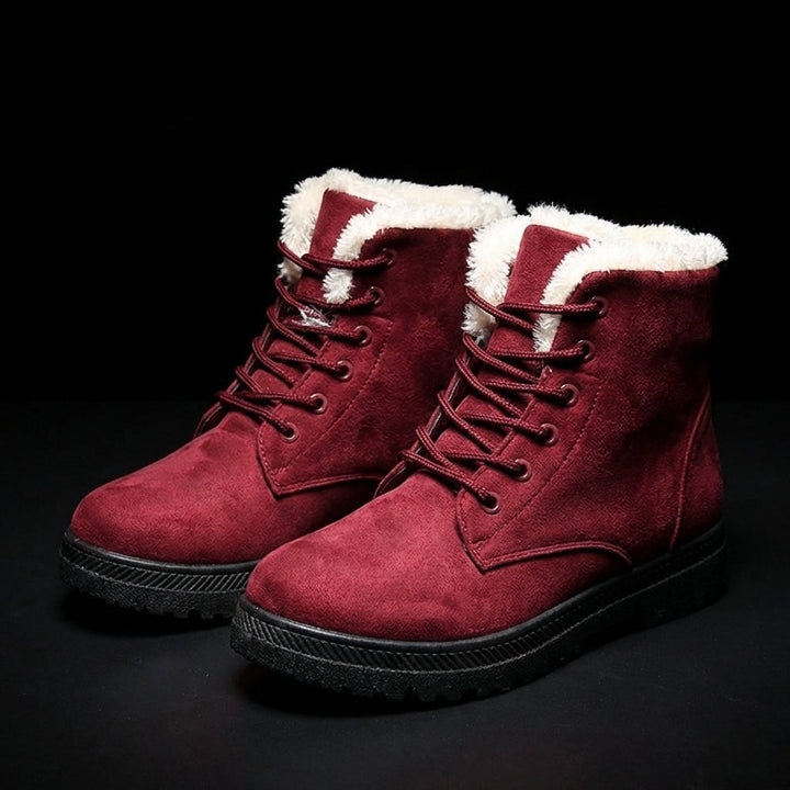 Sorvienne Faux Fur Lined Lace Up Snow Boots in Burgundy