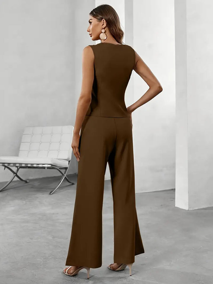 Sorvienne Women's Tailored Vest Wide Leg Trouser Set