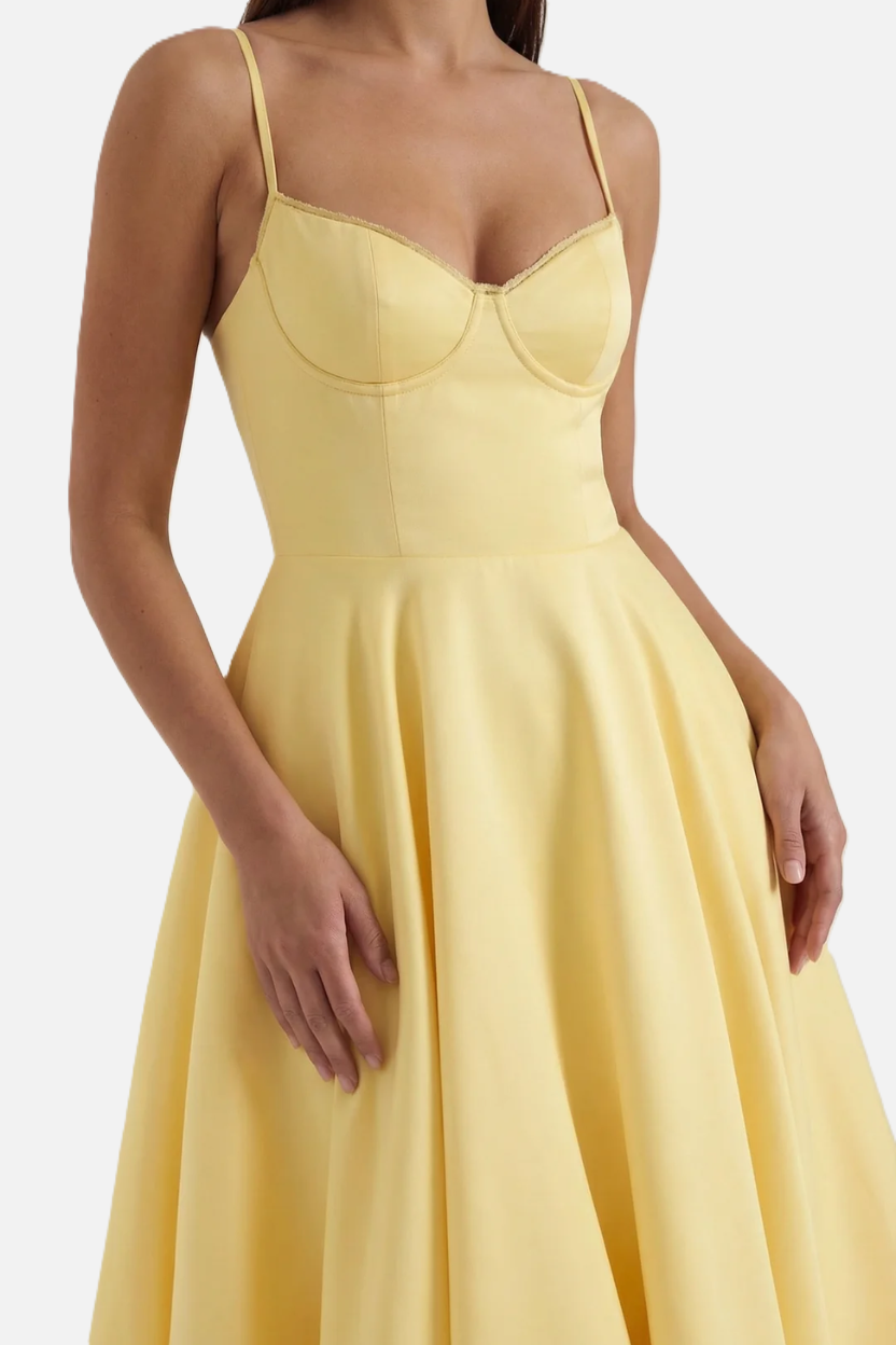 Sweetheart Bustier Midi Dress with Full Circle Skirt and Tulle Hem - Siopie