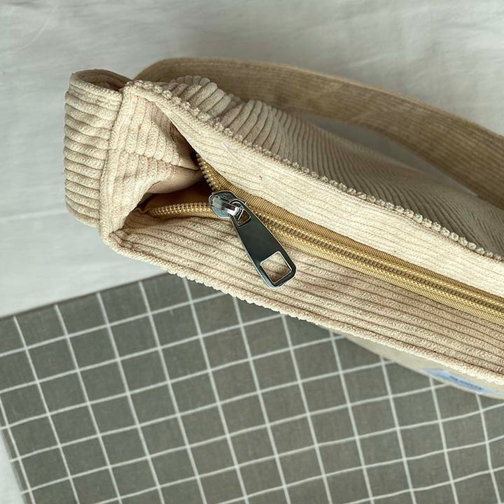 Sorvienne Large Front Pocket Cord Shoulder Bag in Cream