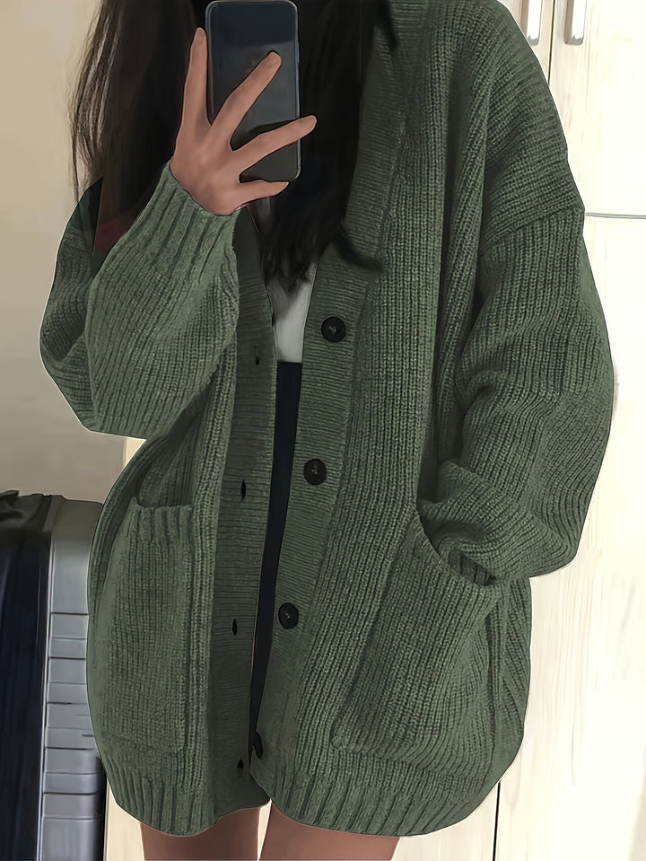 Sorvienne Oversized Cardigan with Deep Patch Pockets in Sage Green