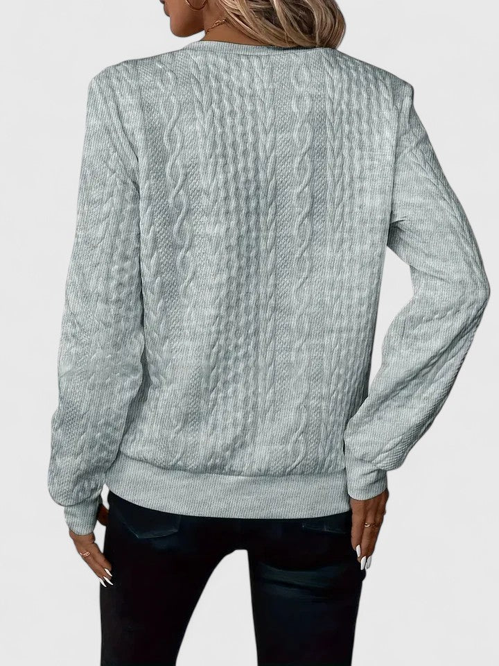 Sorvienne Relaxed Cable Texture Quarter Zip Jumper in Grey
