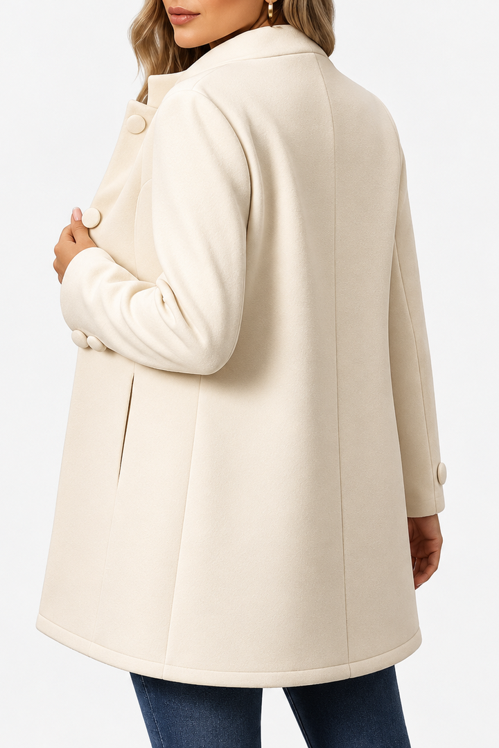 Sorvienne Tailored Wool Look Stand Collar Coat in Cream