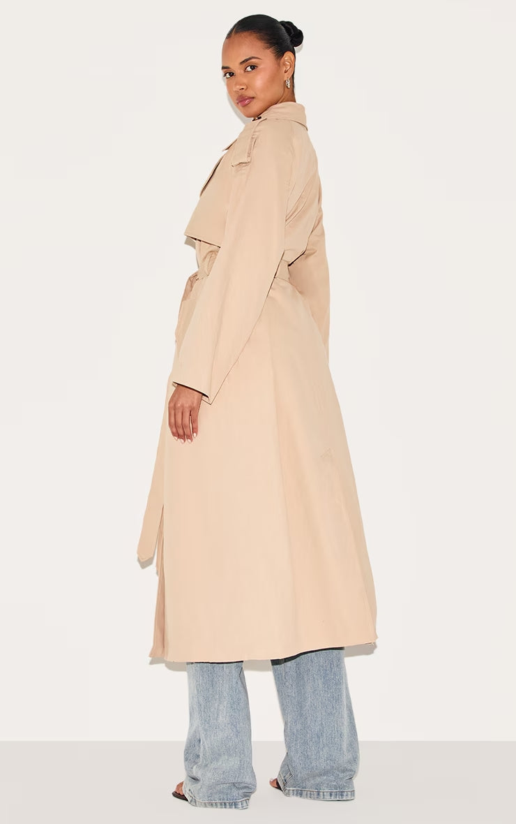 Sorvienne Belted Double Breasted Maxi Trench Coat