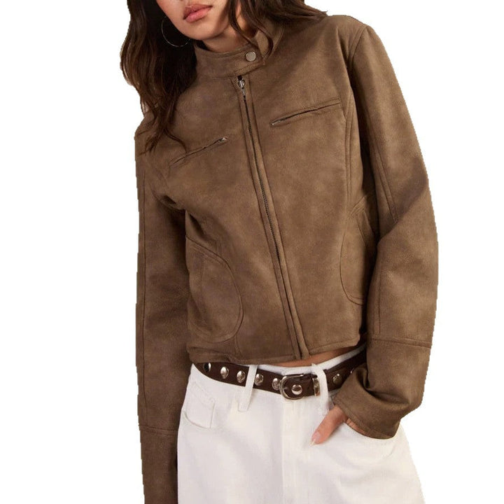 Sorvienne Relaxed Cropped Washed Faux Leather Jacket