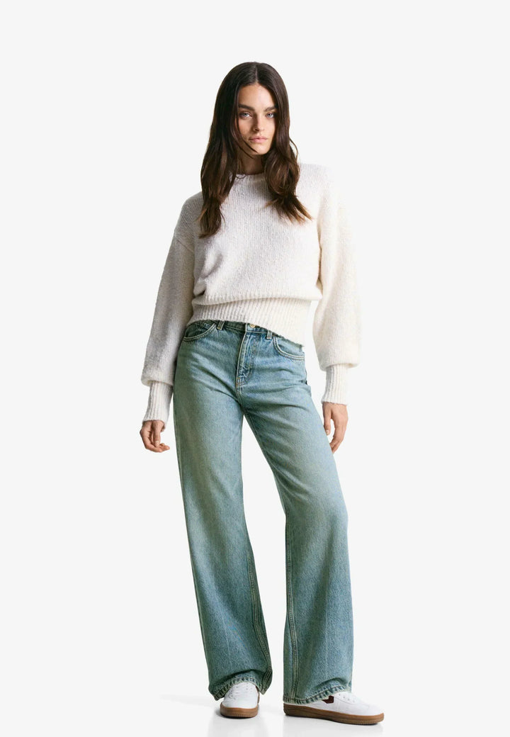 Sorvienne Relaxed High Waisted Wide Leg Jeans in Light Blue