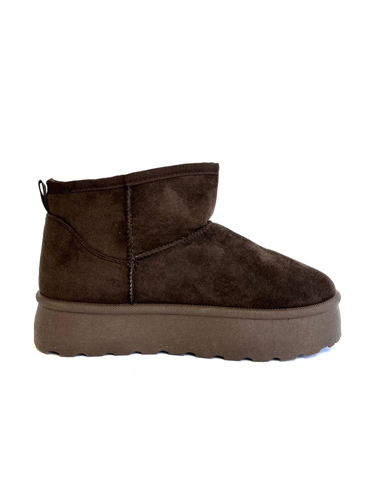 Sorvienne Soft Lined Platform Mini Boots in Chocolate