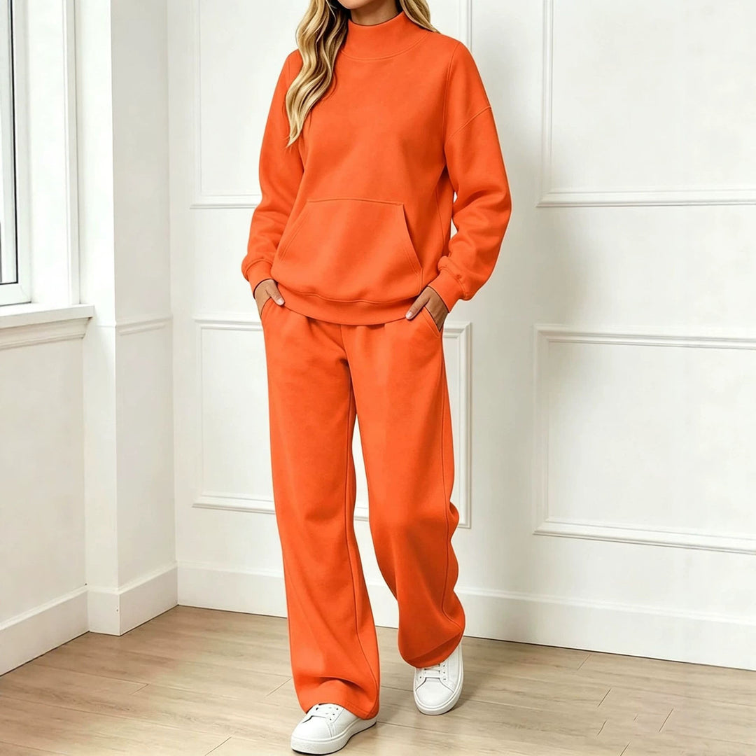 Sorvienne Relaxed Mock Neck Sweatshirt and Joggers Set in Orange