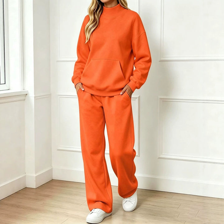 Sorvienne Relaxed Mock Neck Sweatshirt and Joggers Set in Orange