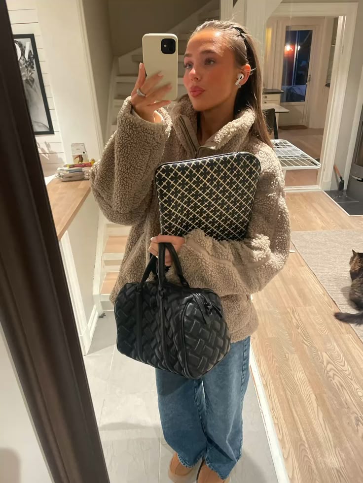 Sorvienne Oversized Zip Through Borg Jacket in Taupe