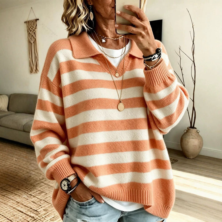 Sorvienne Relaxed Collared Striped Jumper in Orange Stripe