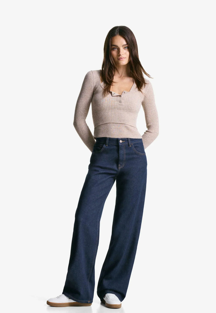 Sorvienne Relaxed High Waisted Wide Leg Jeans in Dark Blue