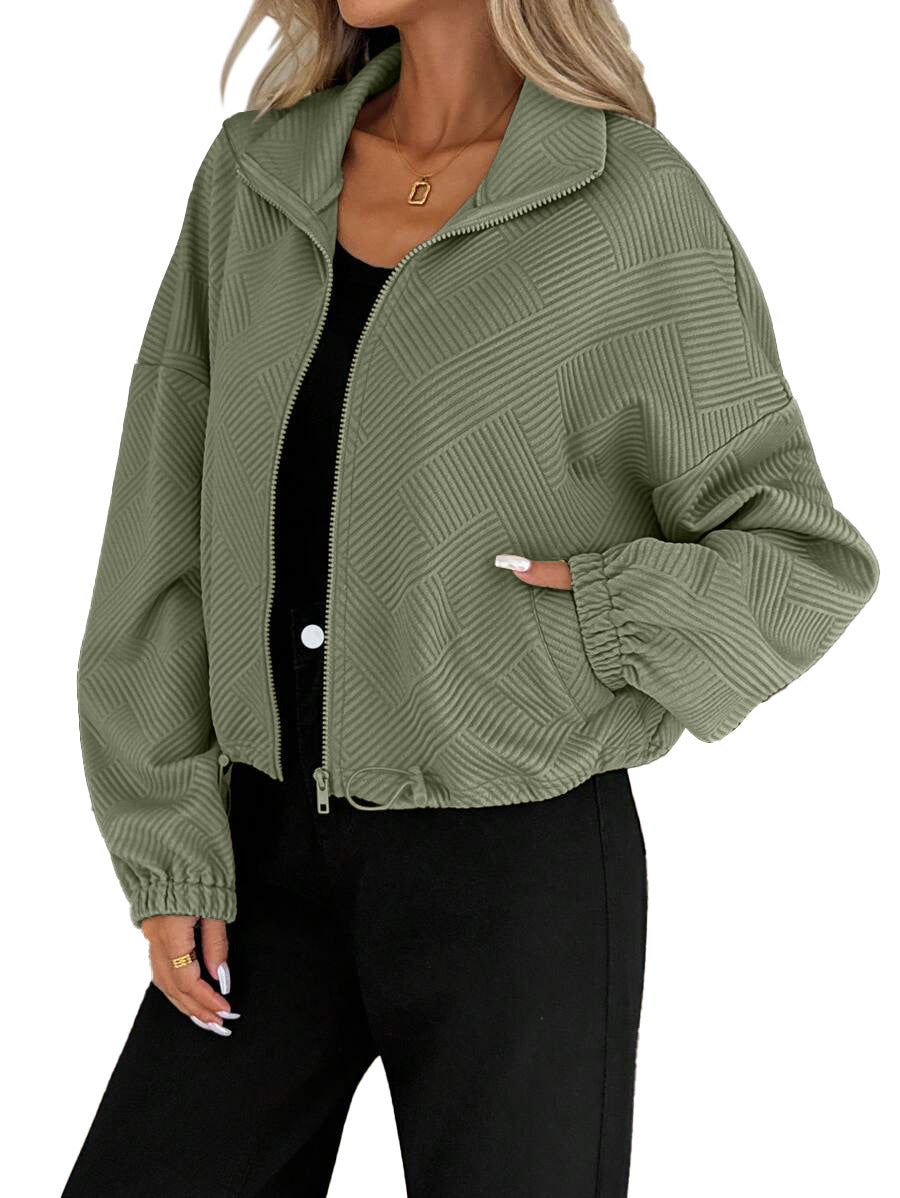 Sorvienne Relaxed Textured Funnel Neck Jacket in Sage Green