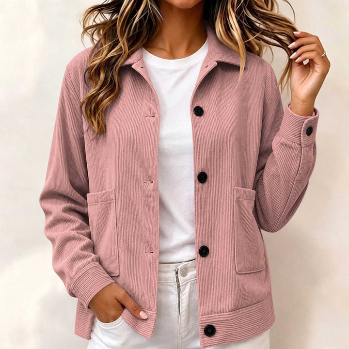 Sorvienne Relaxed Button Front Cord Jacket in Pink