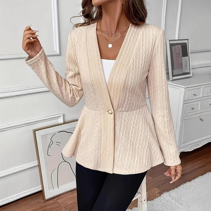 Sorvienne Tailored Textured Knit Peplum Jacket in Cream